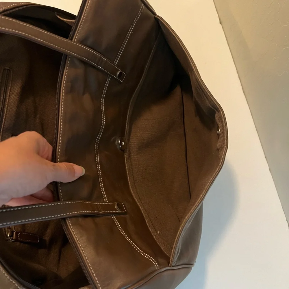 Levenger Dark Brown Leather Duffel Bag